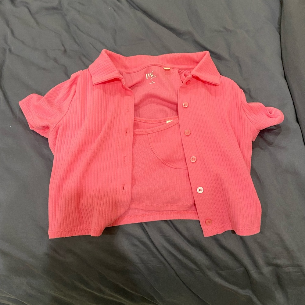 Pacsun Pink Tank and Button Up Shirt Set